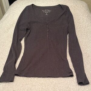 Hollister Dark Charcoal Ribbed Henley Long Sleeve Top